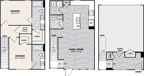Floor plan for 2 beds, 2.5 baths, 1480 sqft